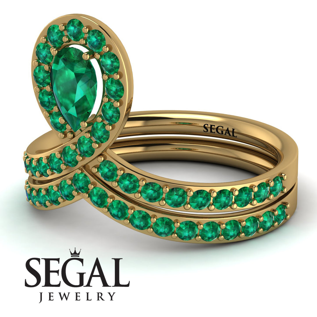 Emerald Pear Shape Stacking Bridal Set - Emilia No. 19