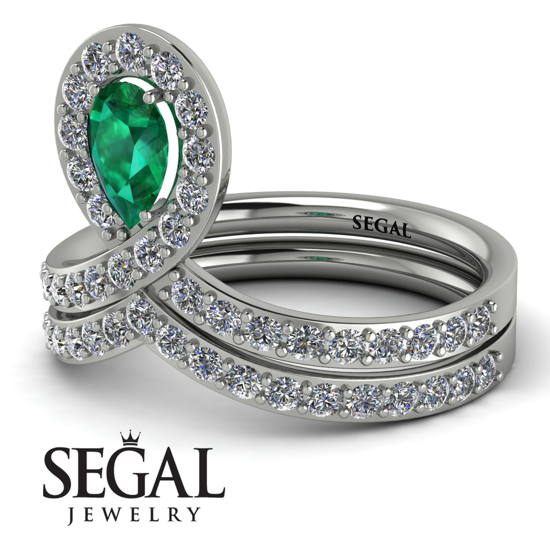 Emerald Pear Shape Stacking Bridal Set - Emilia No. 6