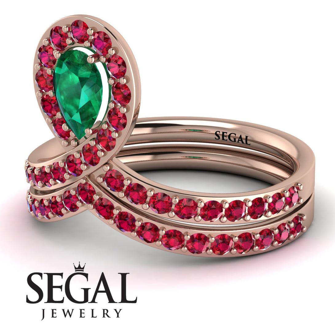 Emerald Pear Shape Stacking Bridal Set - Emilia No. 50