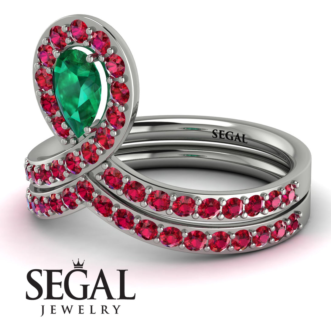Emerald Pear Shape Stacking Bridal Set - Emilia No. 51