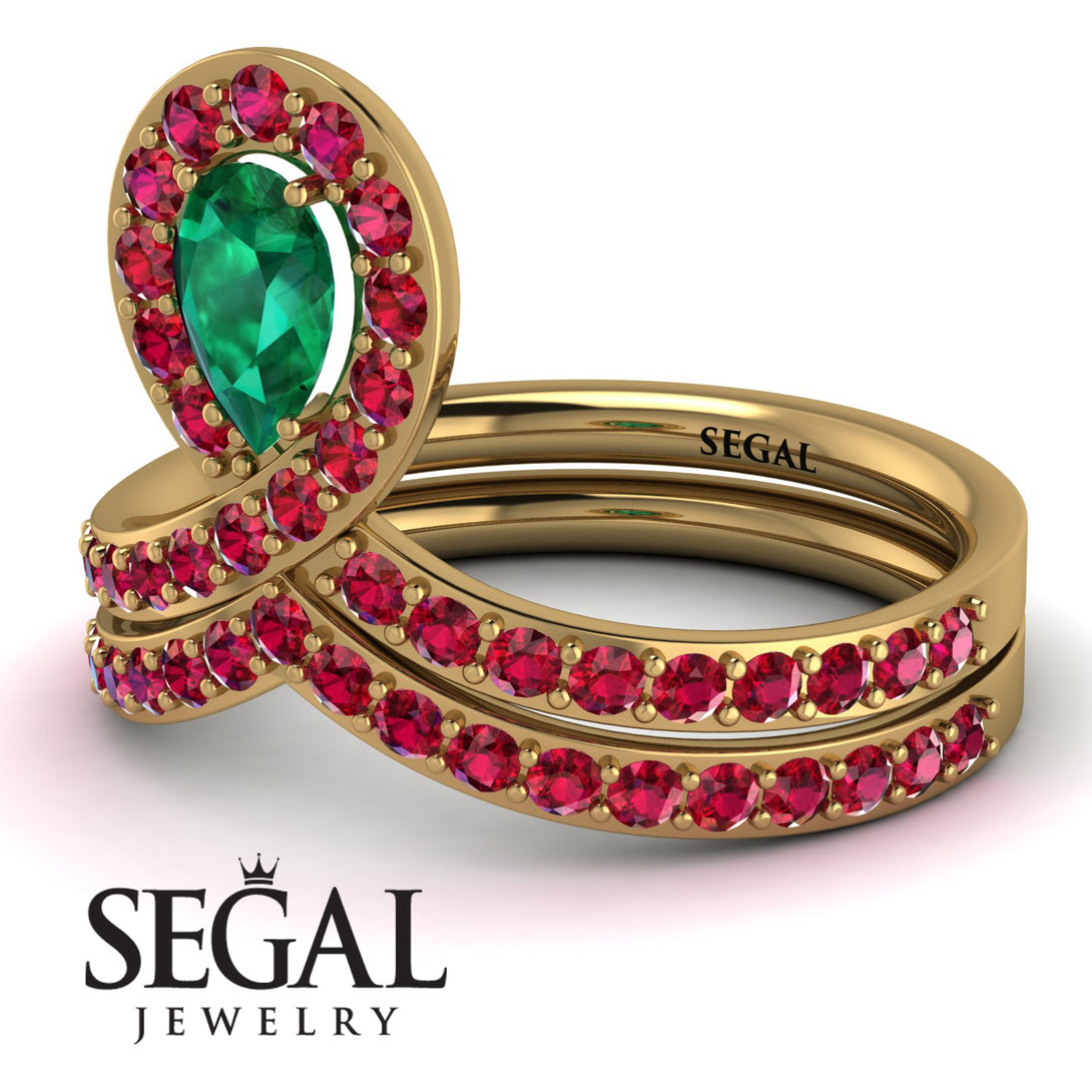 Emerald Pear Shape Stacking Bridal Set - Emilia No. 49
