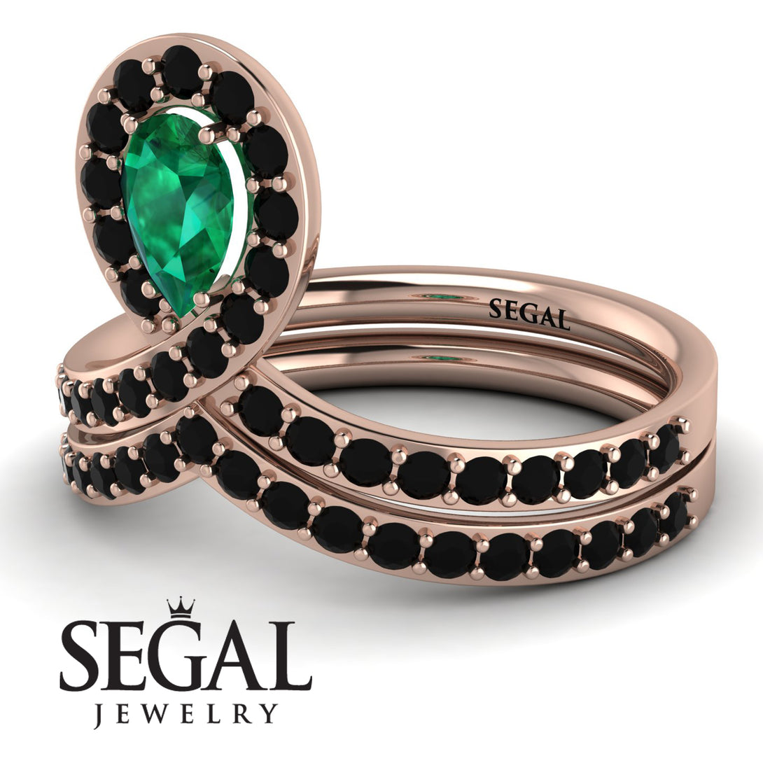 Emerald Pear Shape Stacking Bridal Set - Emilia No. 35