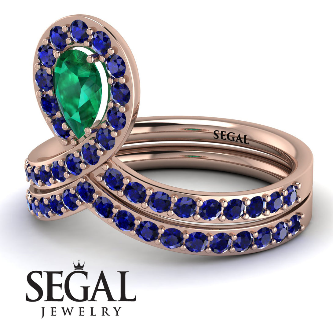 Emerald Pear Shape Stacking Bridal Set - Emilia No. 65