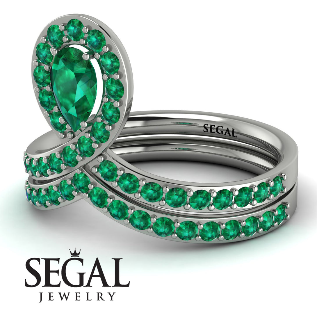 Emerald Pear Shape Stacking Bridal Set - Emilia No. 21
