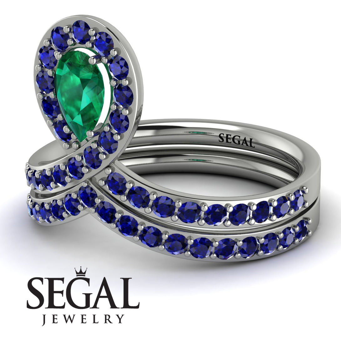 Emerald Pear Shape Stacking Bridal Set - Emilia No. 66