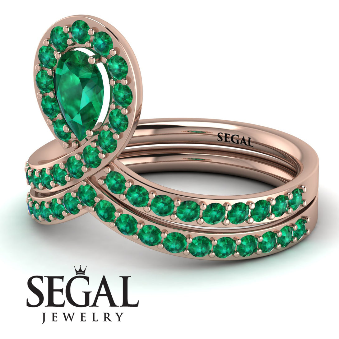 Emerald Pear Shape Stacking Bridal Set - Emilia No. 20