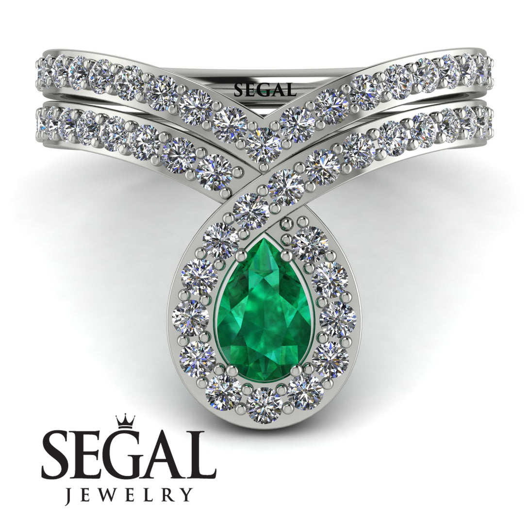 Emerald Pear Shape Stacking Bridal Set - Emilia No. 6