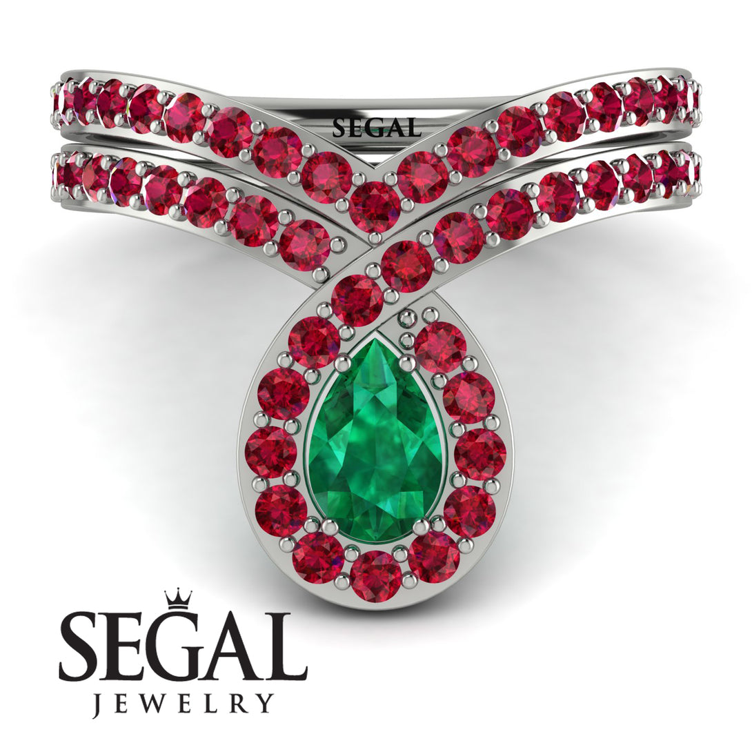 Emerald Pear Shape Stacking Bridal Set - Emilia No. 51
