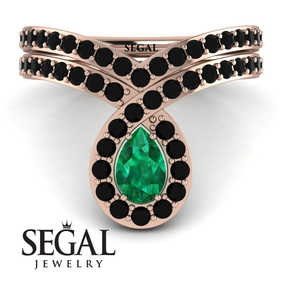 Emerald Pear Shape Stacking Bridal Set - Emilia No. 35