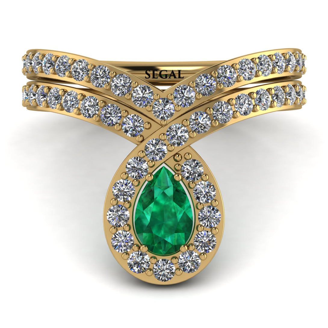 Emerald Pear Shape Stacking Bridal Set - Emilia No. 4