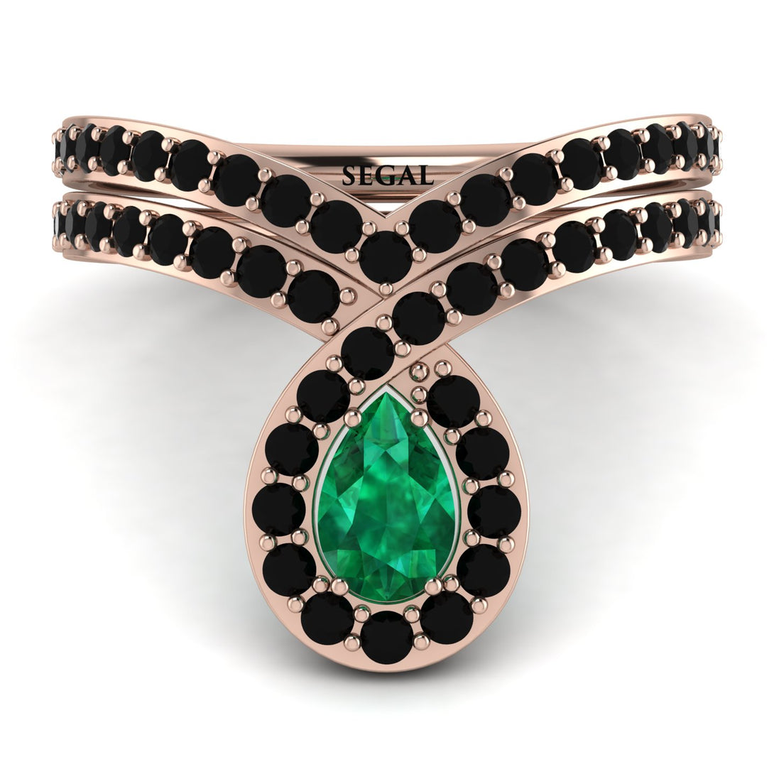 Emerald Pear Shape Stacking Bridal Set - Emilia No. 35