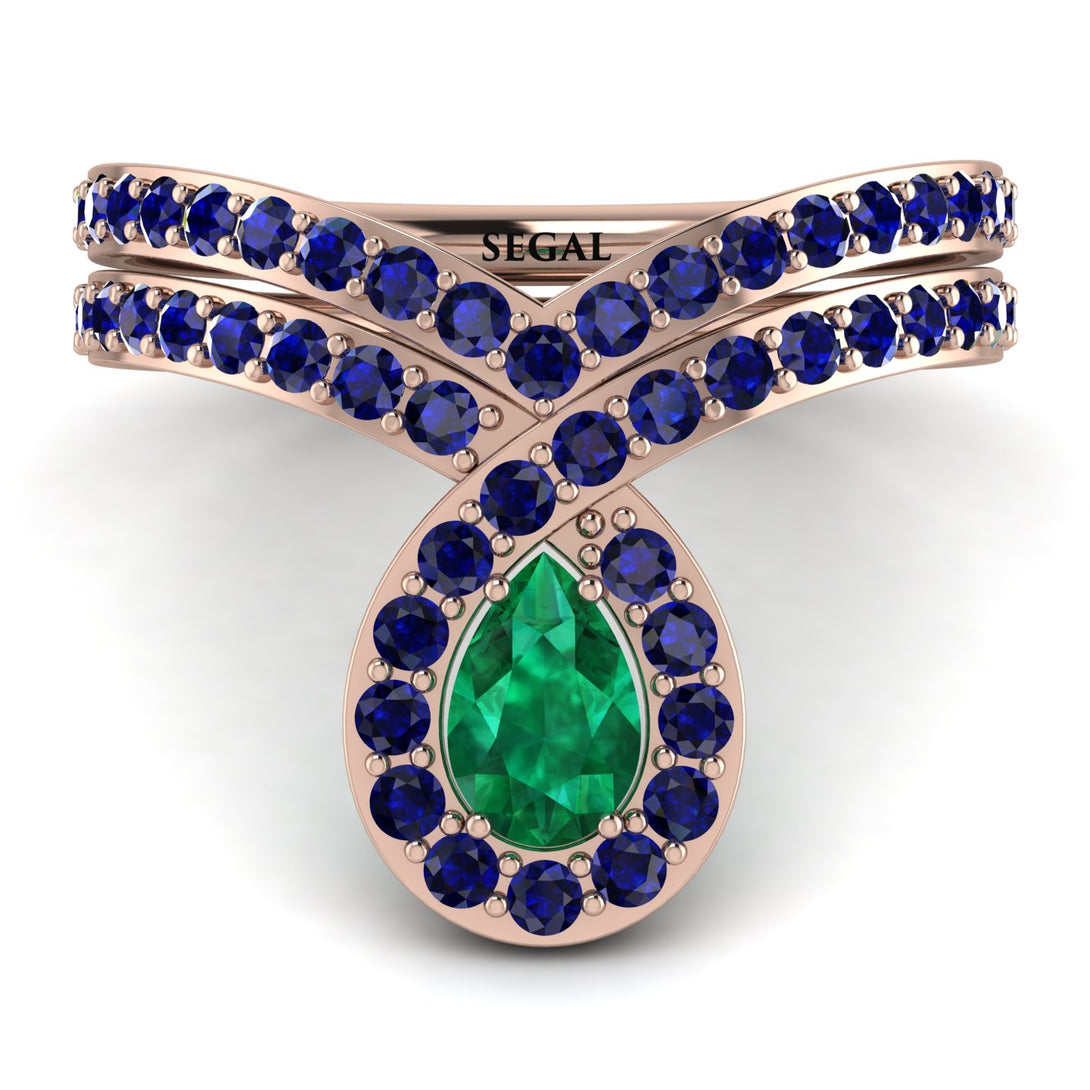 Emerald Pear Shape Stacking Bridal Set - Emilia No. 65