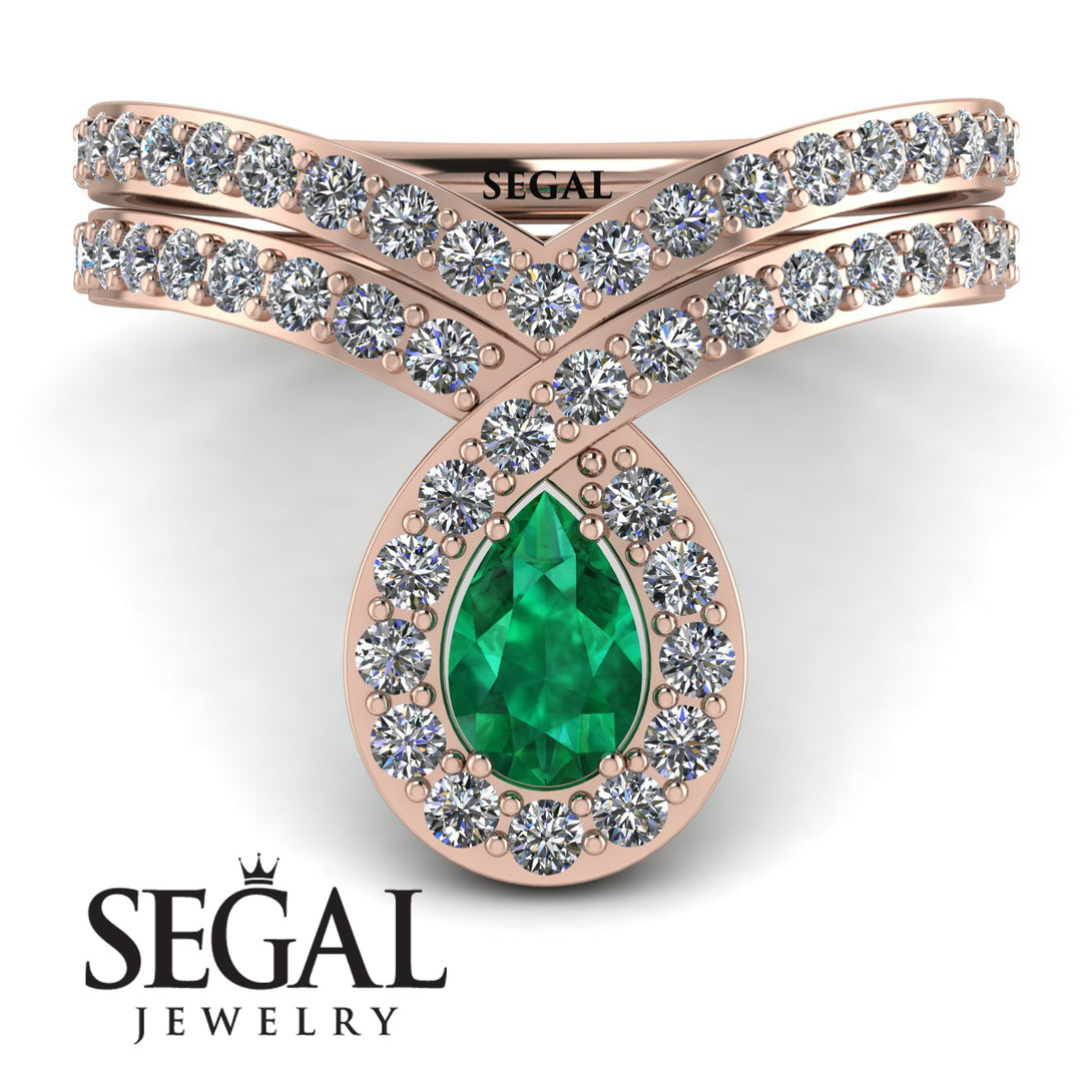 Emerald Pear Shape Stacking Bridal Set - Emilia No. 5