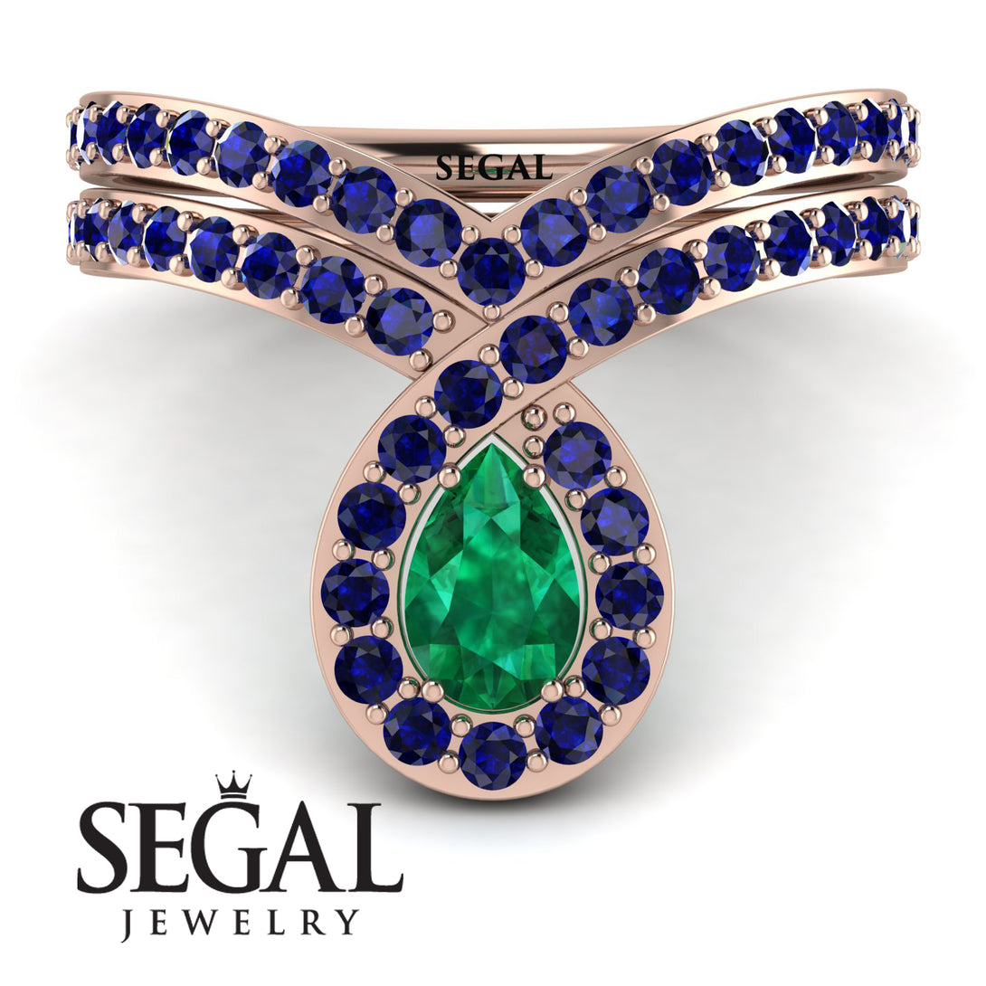 Emerald Pear Shape Stacking Bridal Set - Emilia No. 65