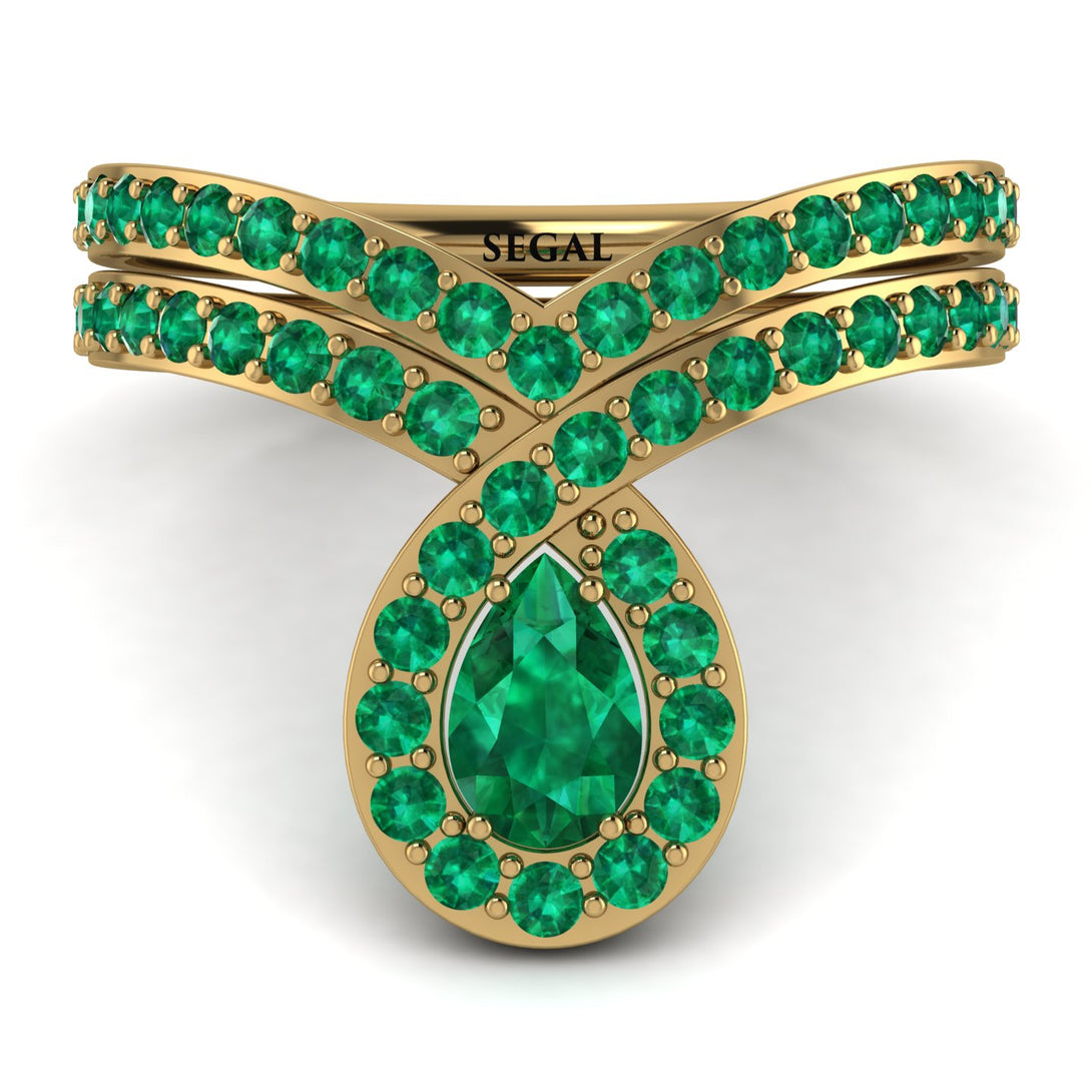 Emerald Pear Shape Stacking Bridal Set - Emilia No. 19