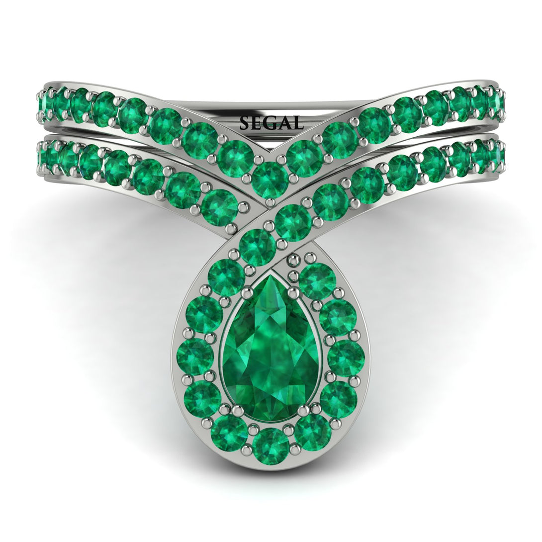 Emerald Pear Shape Stacking Bridal Set - Emilia No. 21