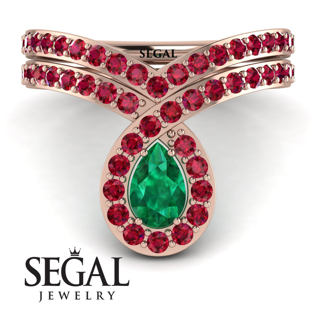 Emerald Pear Shape Stacking Bridal Set - Emilia No. 50