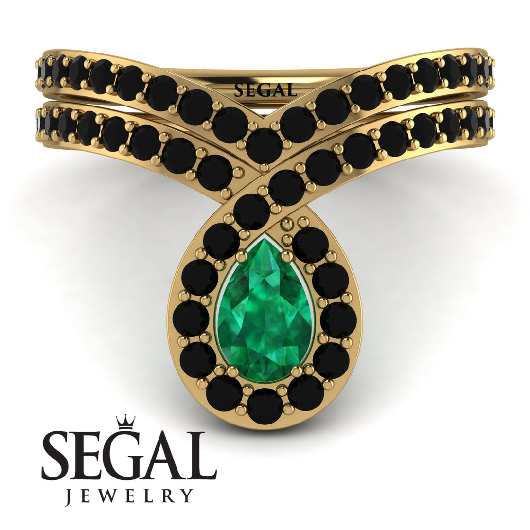 Emerald Pear Shape Stacking Bridal Set - Emilia No. 34
