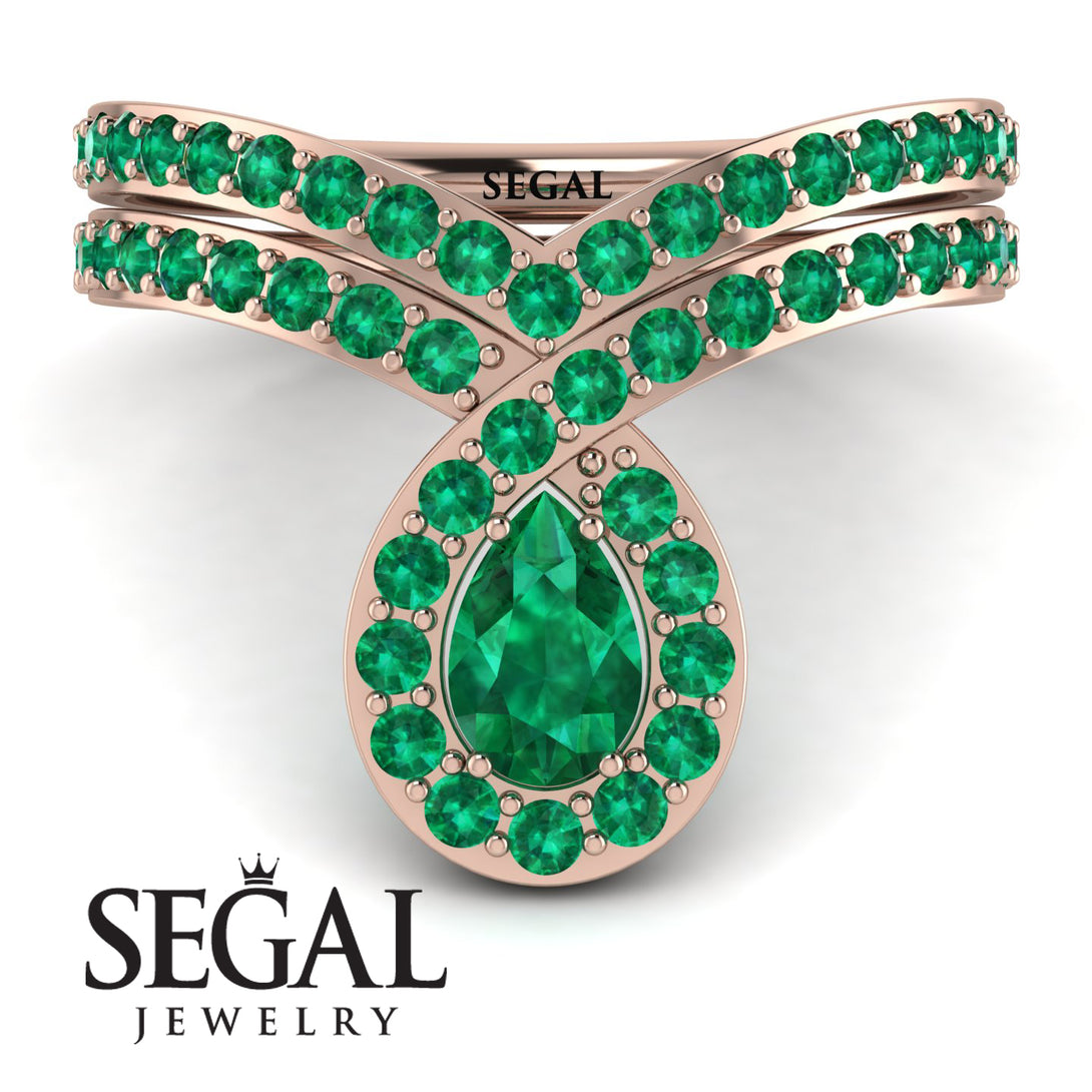 Emerald Pear Shape Stacking Bridal Set - Emilia No. 20