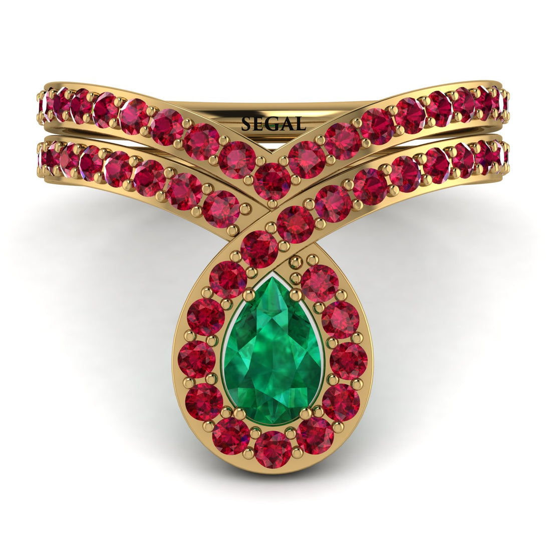 Emerald Pear Shape Stacking Bridal Set - Emilia No. 49