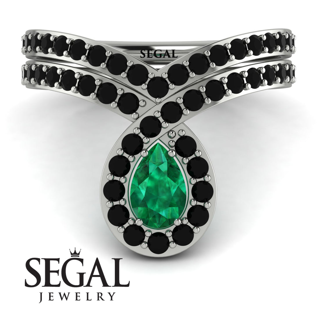 Emerald Pear Shape Stacking Bridal Set - Emilia No. 36