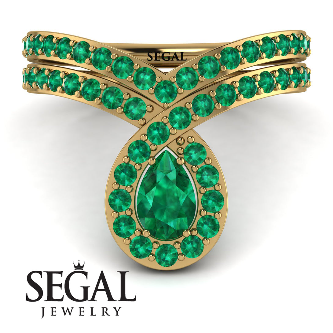 Emerald Pear Shape Stacking Bridal Set - Emilia No. 19