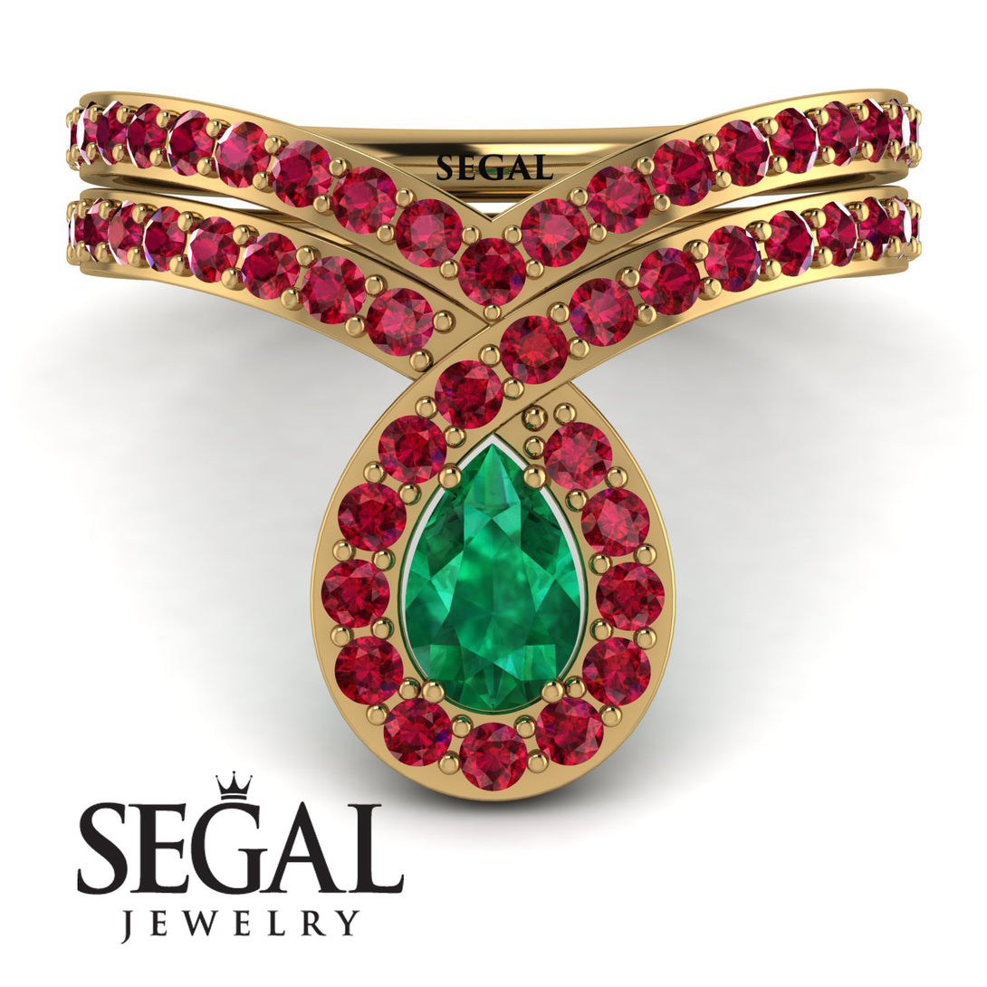 Emerald Pear Shape Stacking Bridal Set - Emilia No. 49