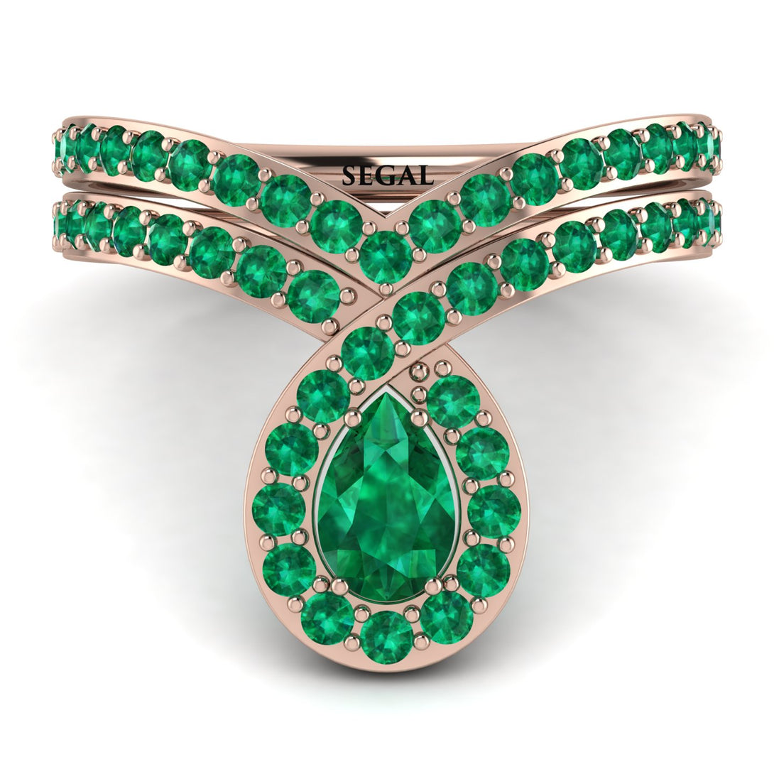Emerald Pear Shape Stacking Bridal Set - Emilia No. 20