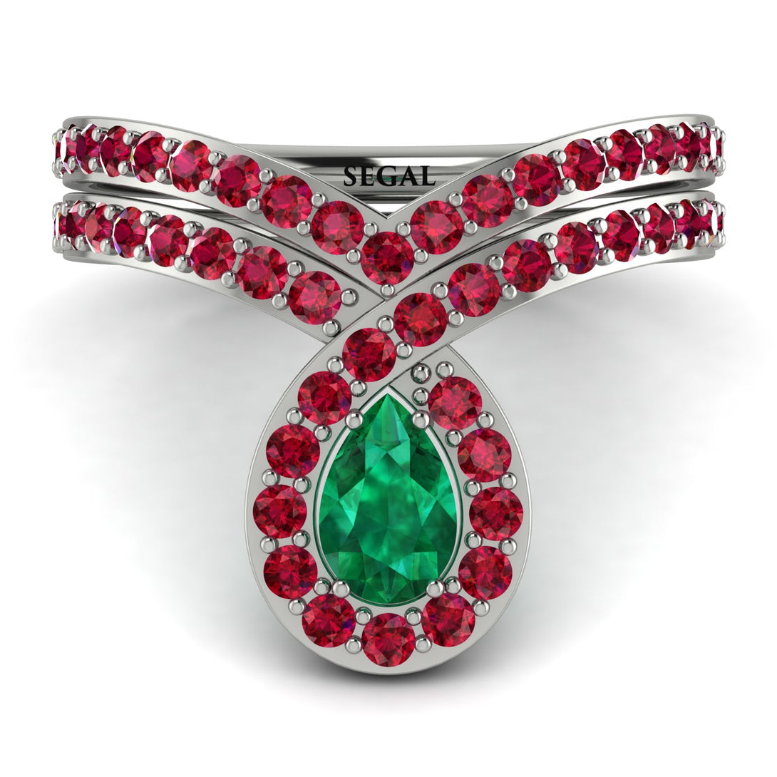 Emerald Pear Shape Stacking Bridal Set - Emilia No. 51