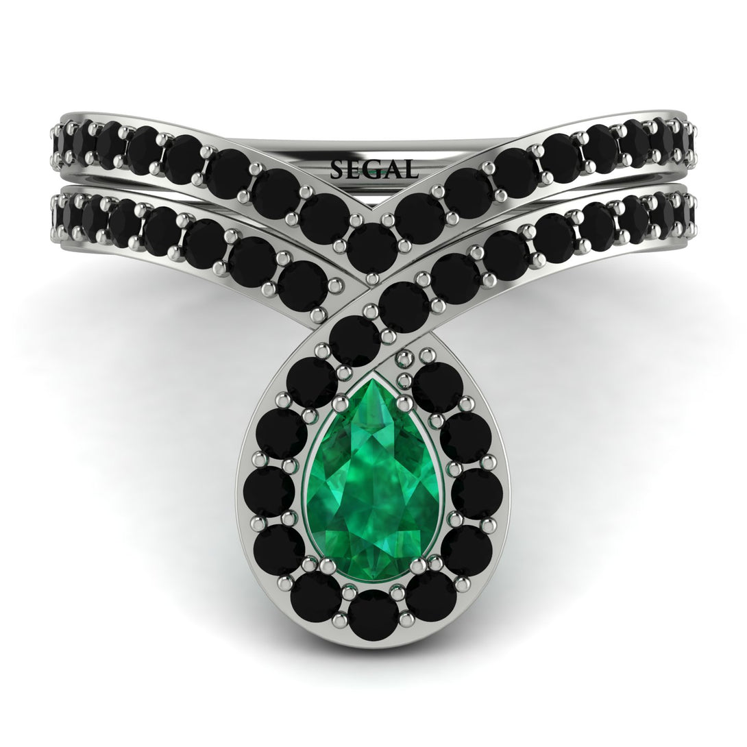 Emerald Pear Shape Stacking Bridal Set - Emilia No. 36