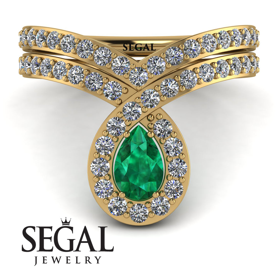 Emerald Pear Shape Stacking Bridal Set - Emilia No. 4