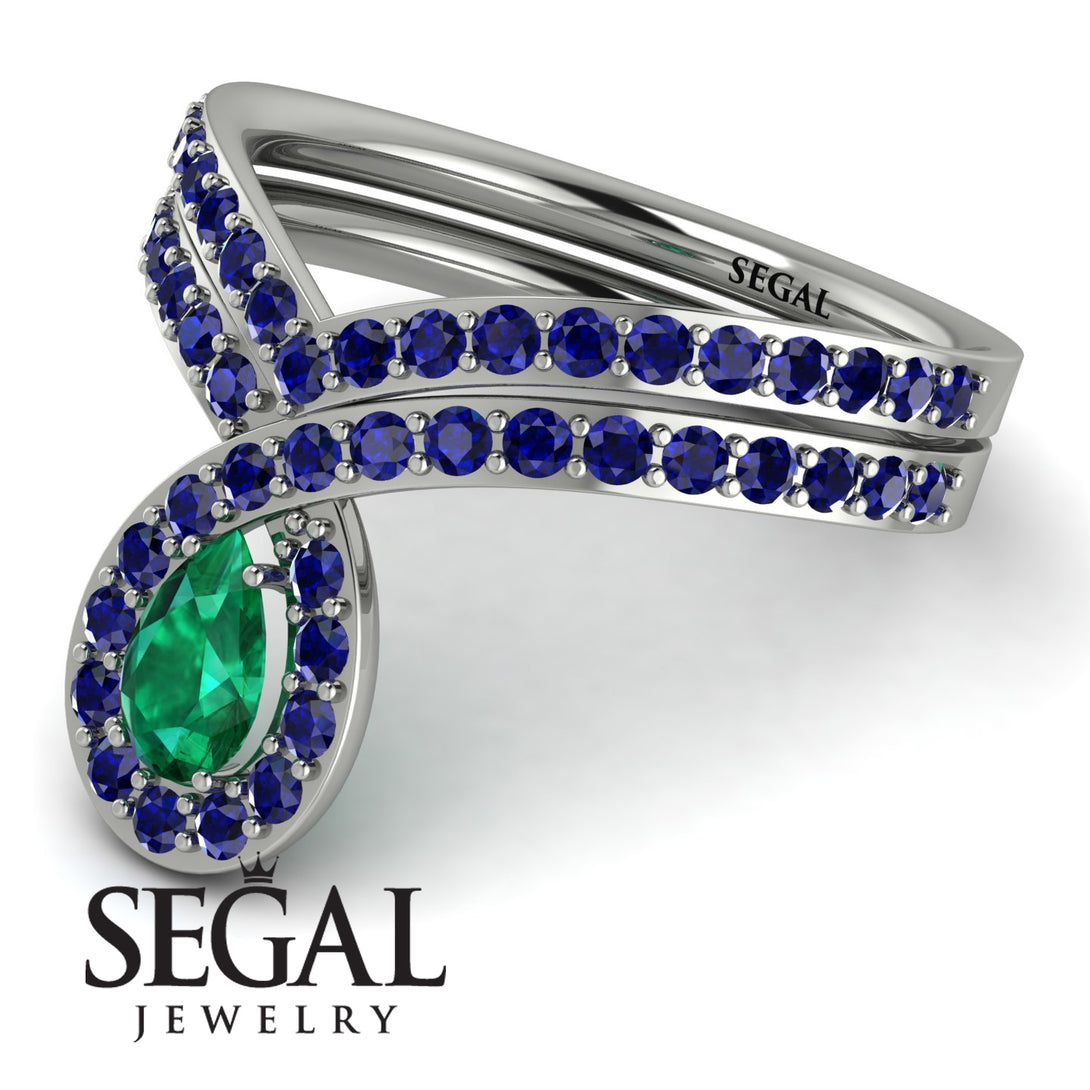Emerald Pear Shape Stacking Bridal Set - Emilia No. 66