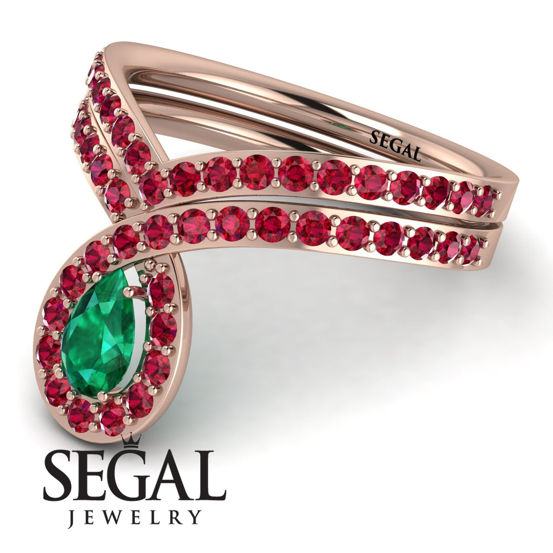 Emerald Pear Shape Stacking Bridal Set - Emilia No. 50