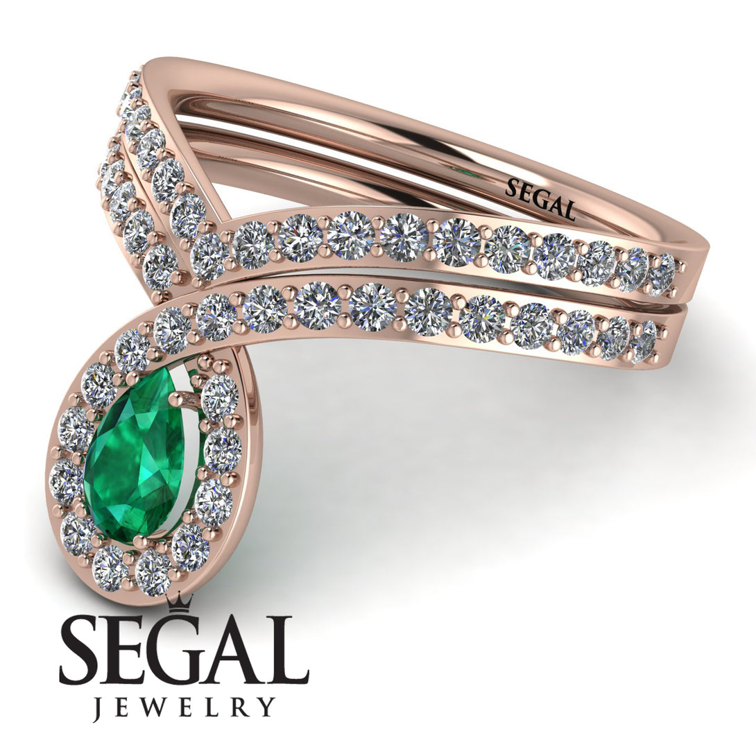 Emerald Pear Shape Stacking Bridal Set - Emilia No. 5