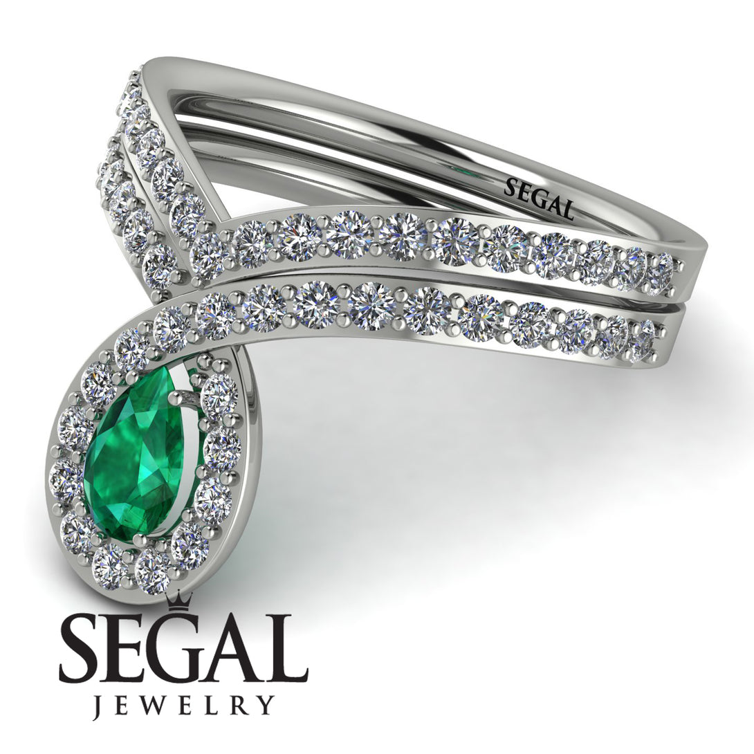 Emerald Pear Shape Stacking Bridal Set - Emilia No. 6