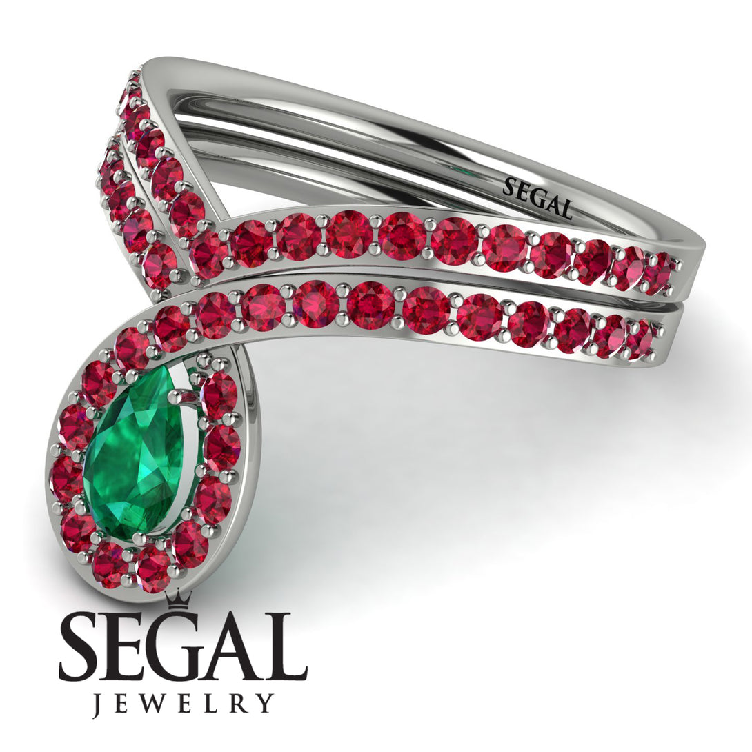 Emerald Pear Shape Stacking Bridal Set - Emilia No. 51