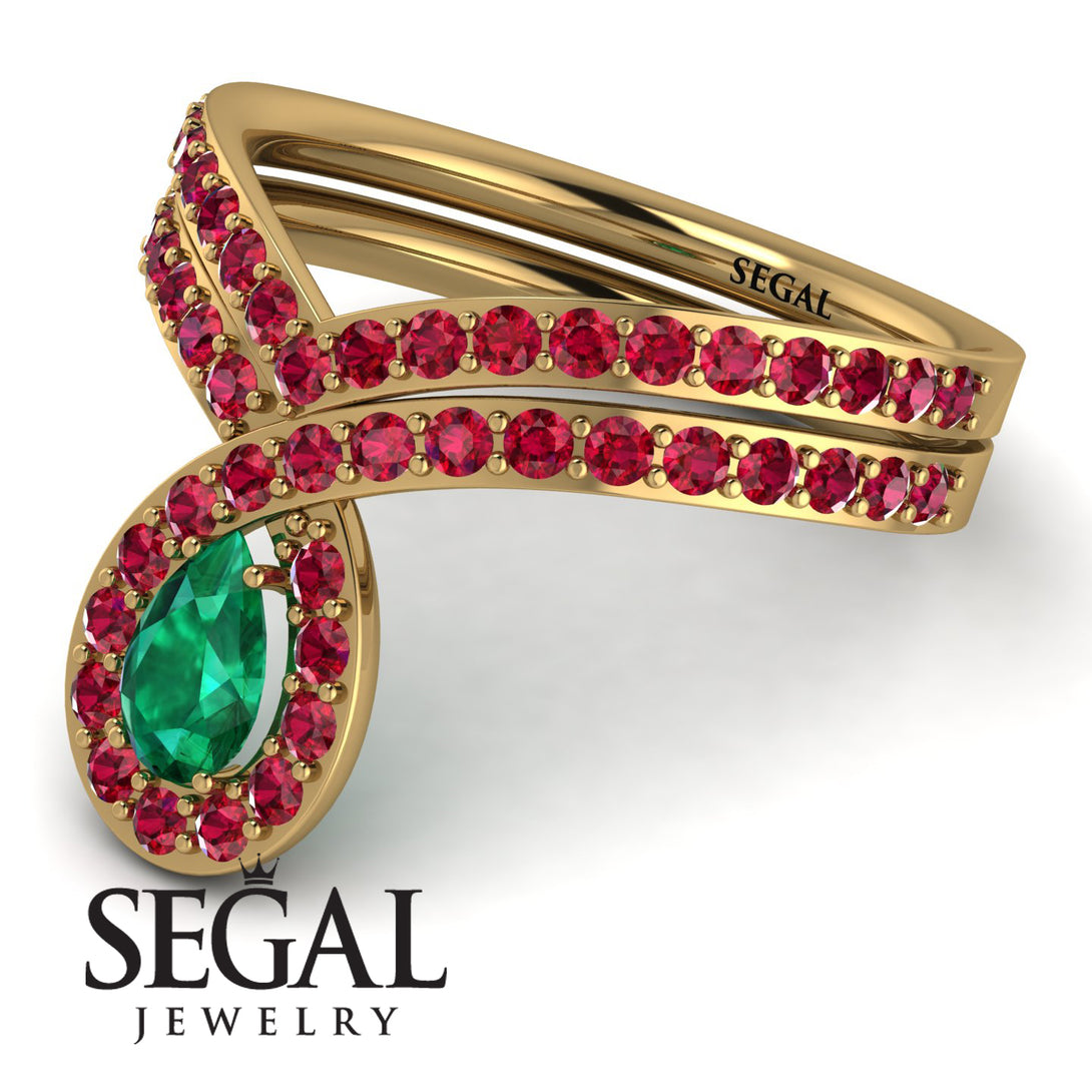 Emerald Pear Shape Stacking Bridal Set - Emilia No. 49