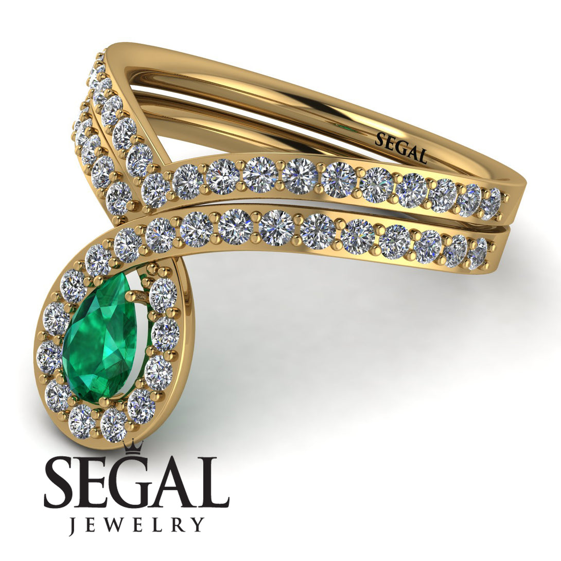 Emerald Pear Shape Stacking Bridal Set - Emilia No. 4