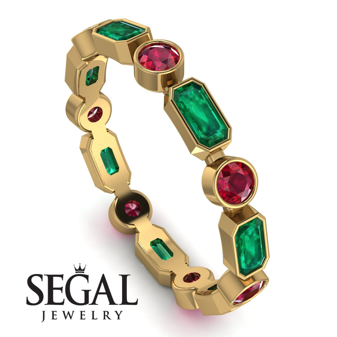 Emerald Cut Emerald Bezel Eternity Ring - Genevieve No. 49