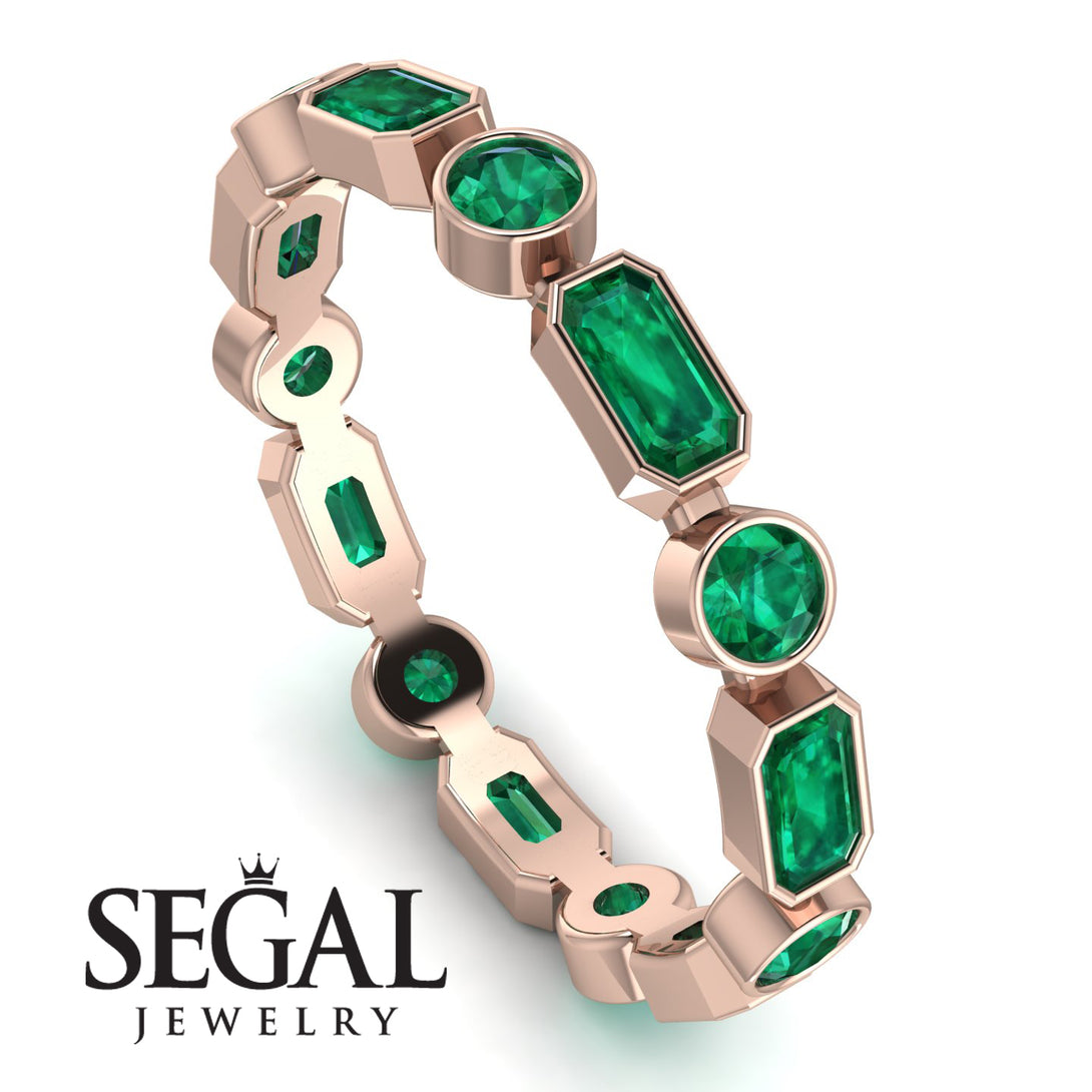 Emerald Cut Emerald Bezel Eternity Ring - Genevieve No. 20