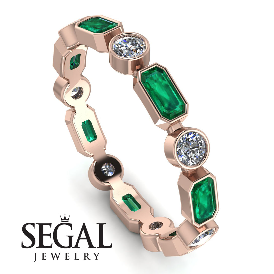Emerald Cut Emerald Bezel Eternity Ring - Genevieve No. 5