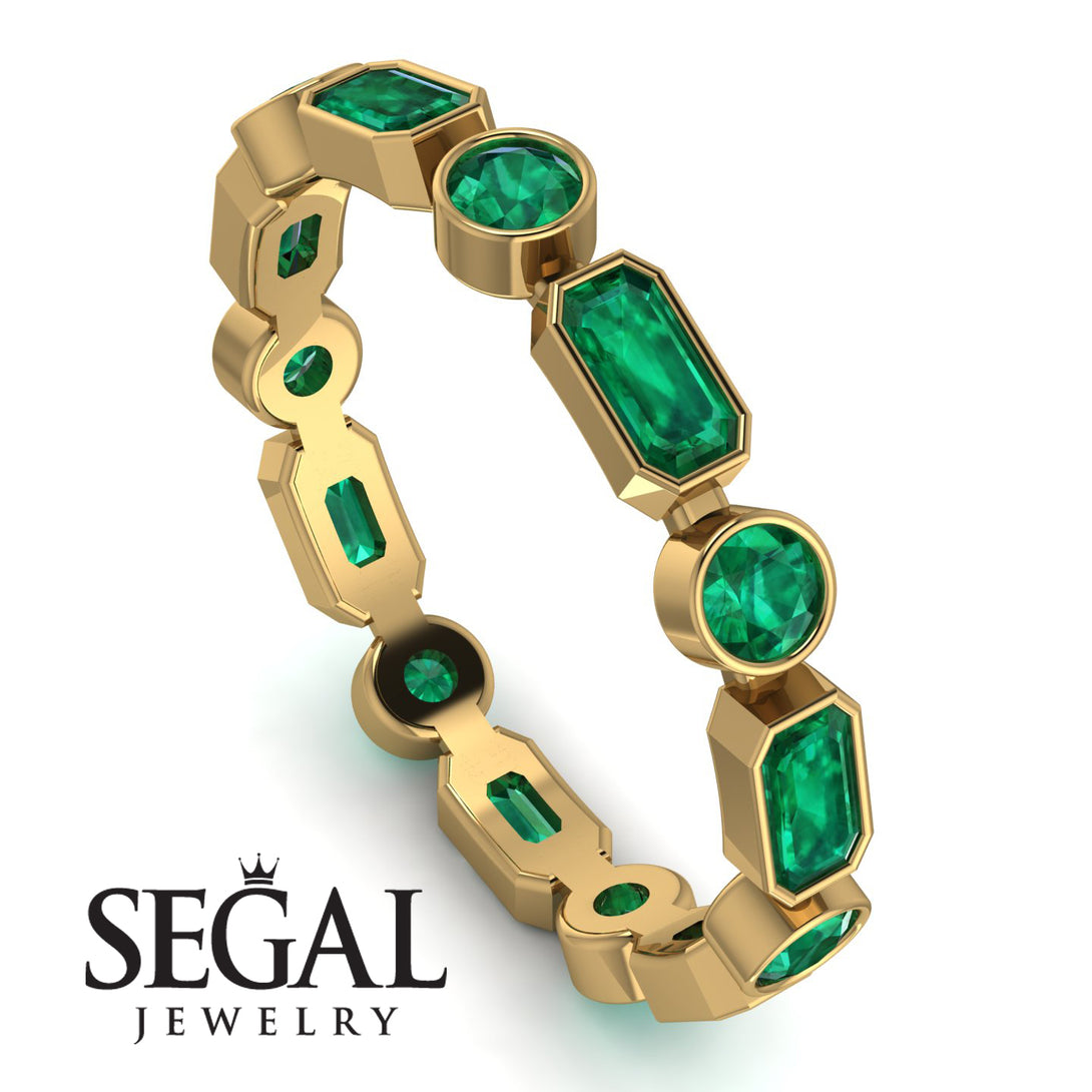 Emerald Cut Emerald Bezel Eternity Ring - Genevieve No. 19