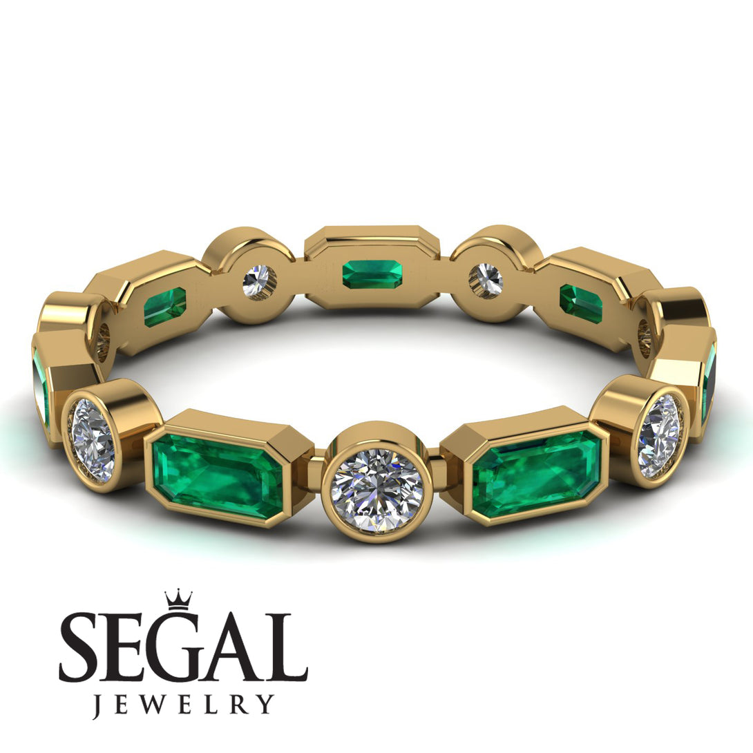 Emerald Cut Emerald Bezel Eternity Ring - Genevieve No. 4