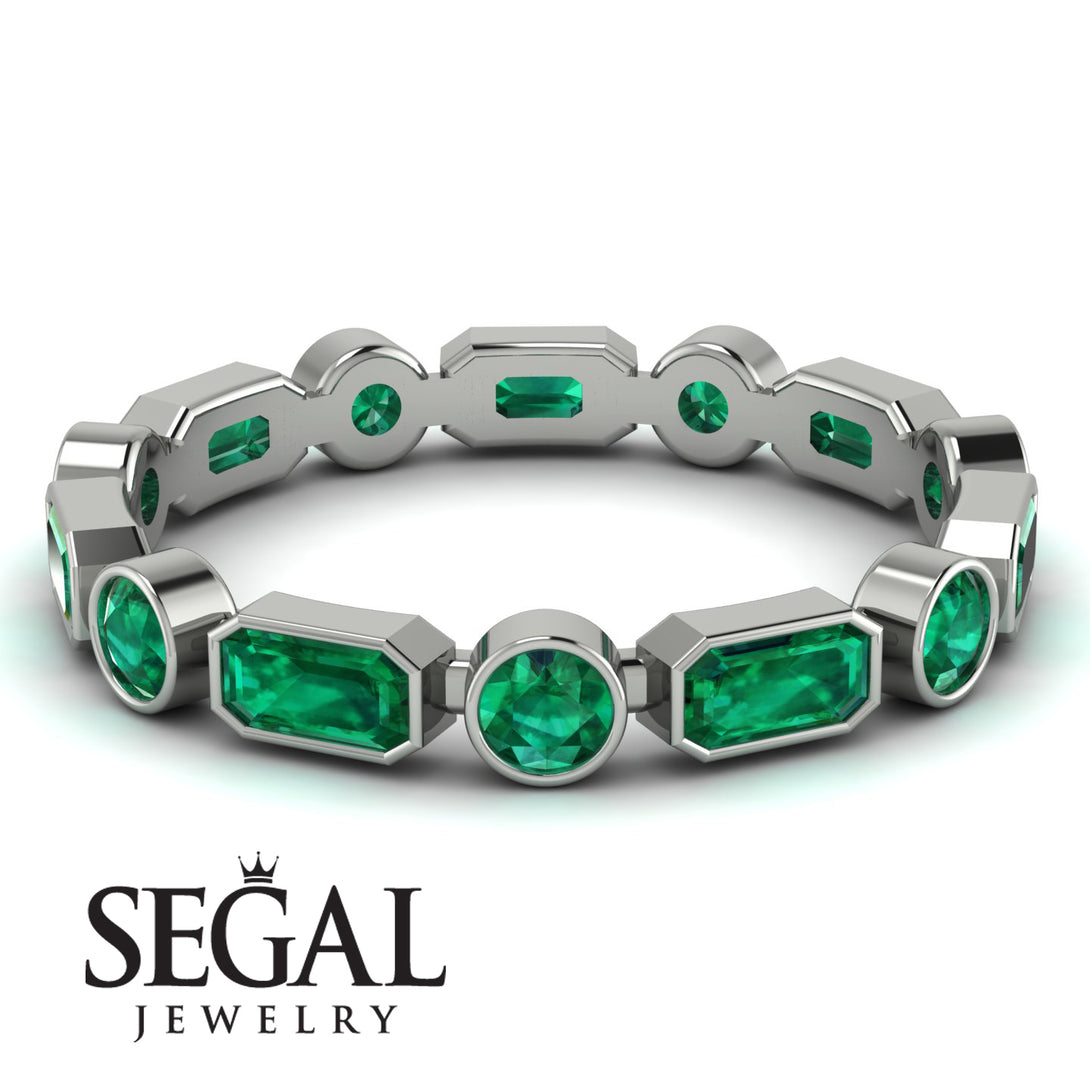 Emerald Cut Emerald Bezel Eternity Ring - Genevieve No. 21