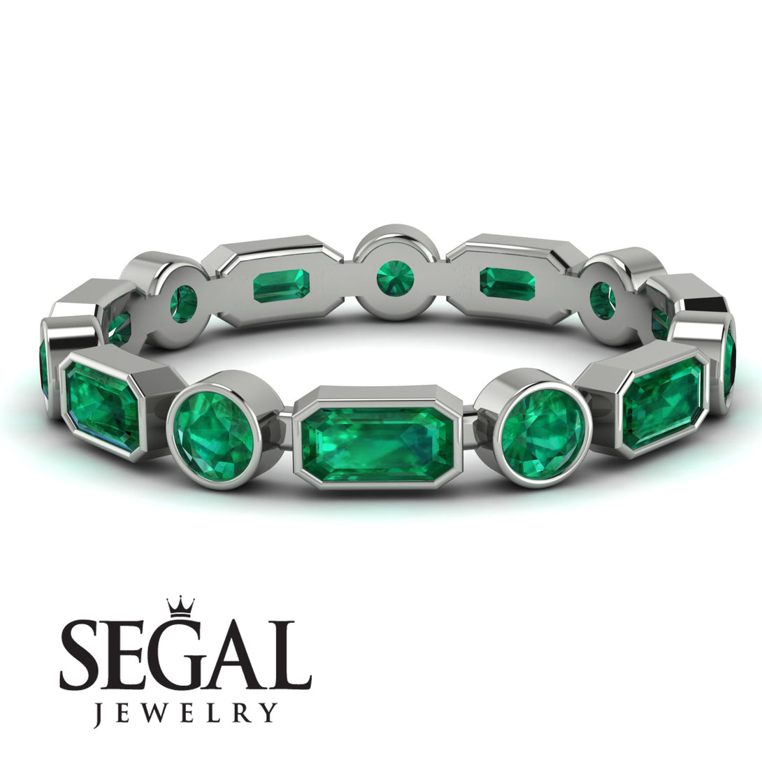 Emerald Cut Emerald Bezel Eternity Ring - Genevieve No. 21