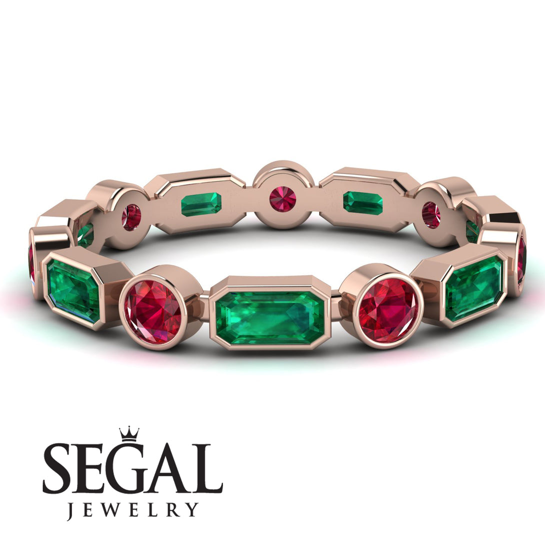 Emerald Cut Emerald Bezel Eternity Ring - Genevieve No. 50