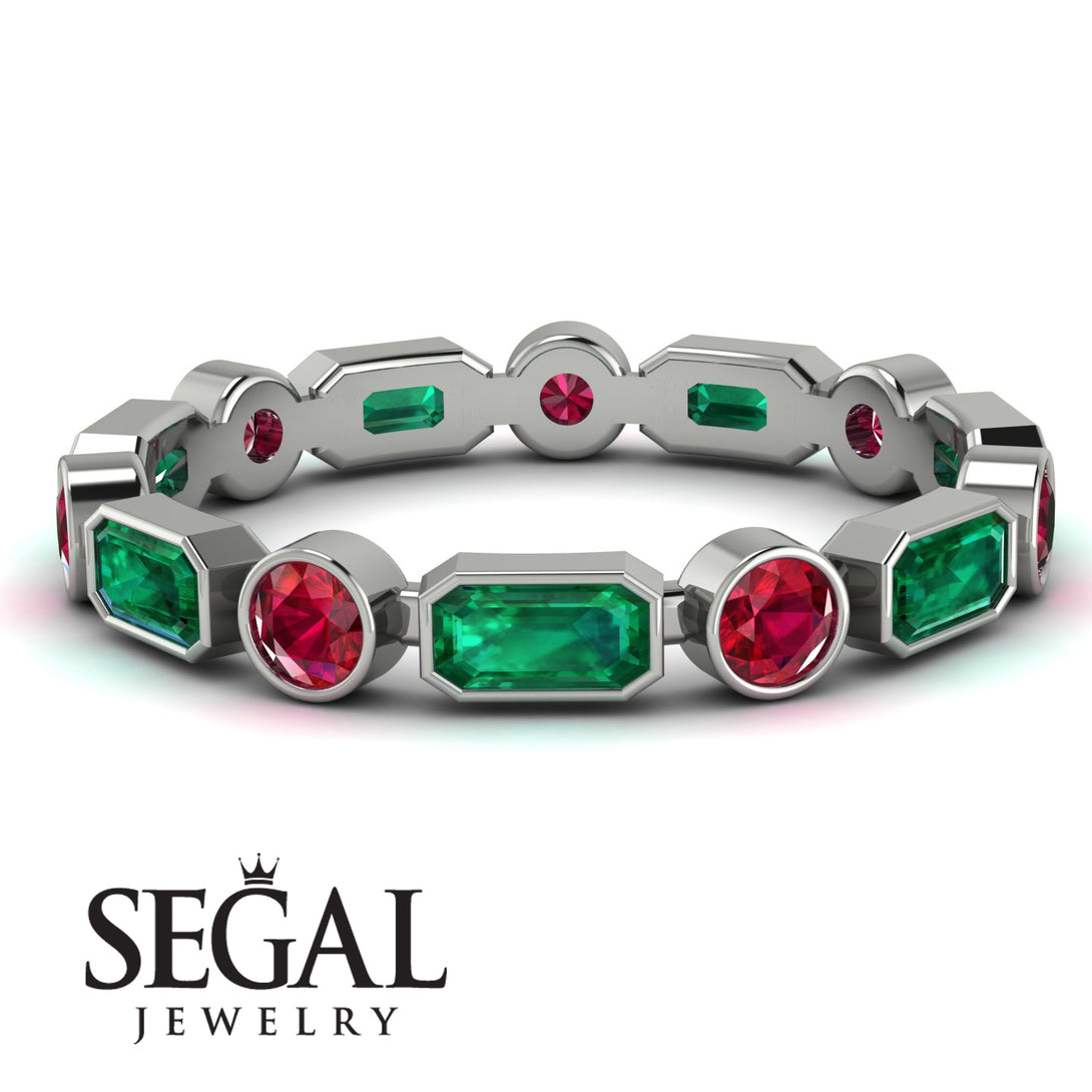 Emerald Cut Emerald Bezel Eternity Ring - Genevieve No. 51