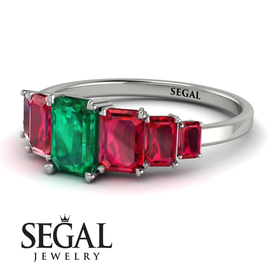 Emerald Cut Emerald Geometrical Ring - Briella No. 51