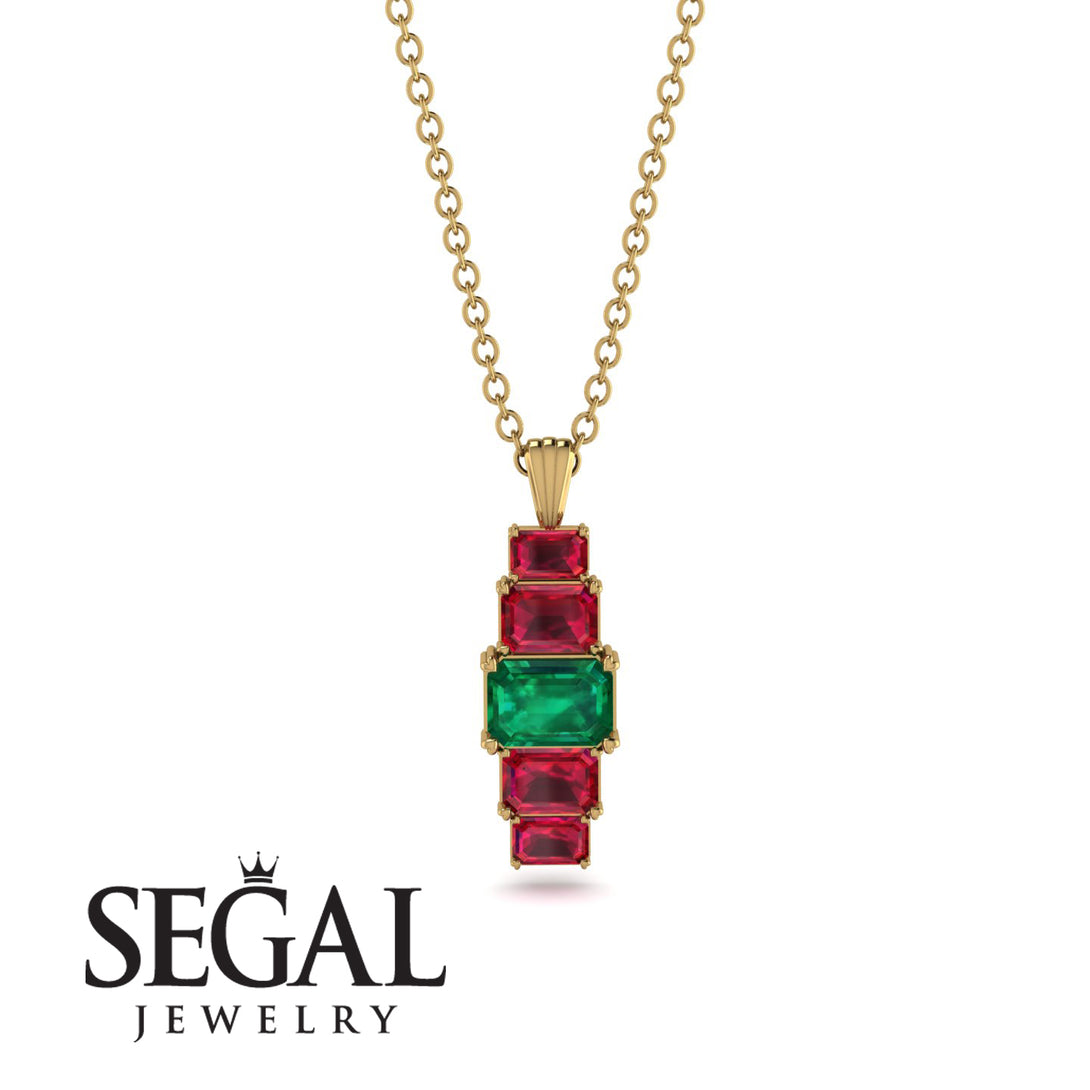 Emerald Cut Emerald Stairs Necklace - Briella No. 49