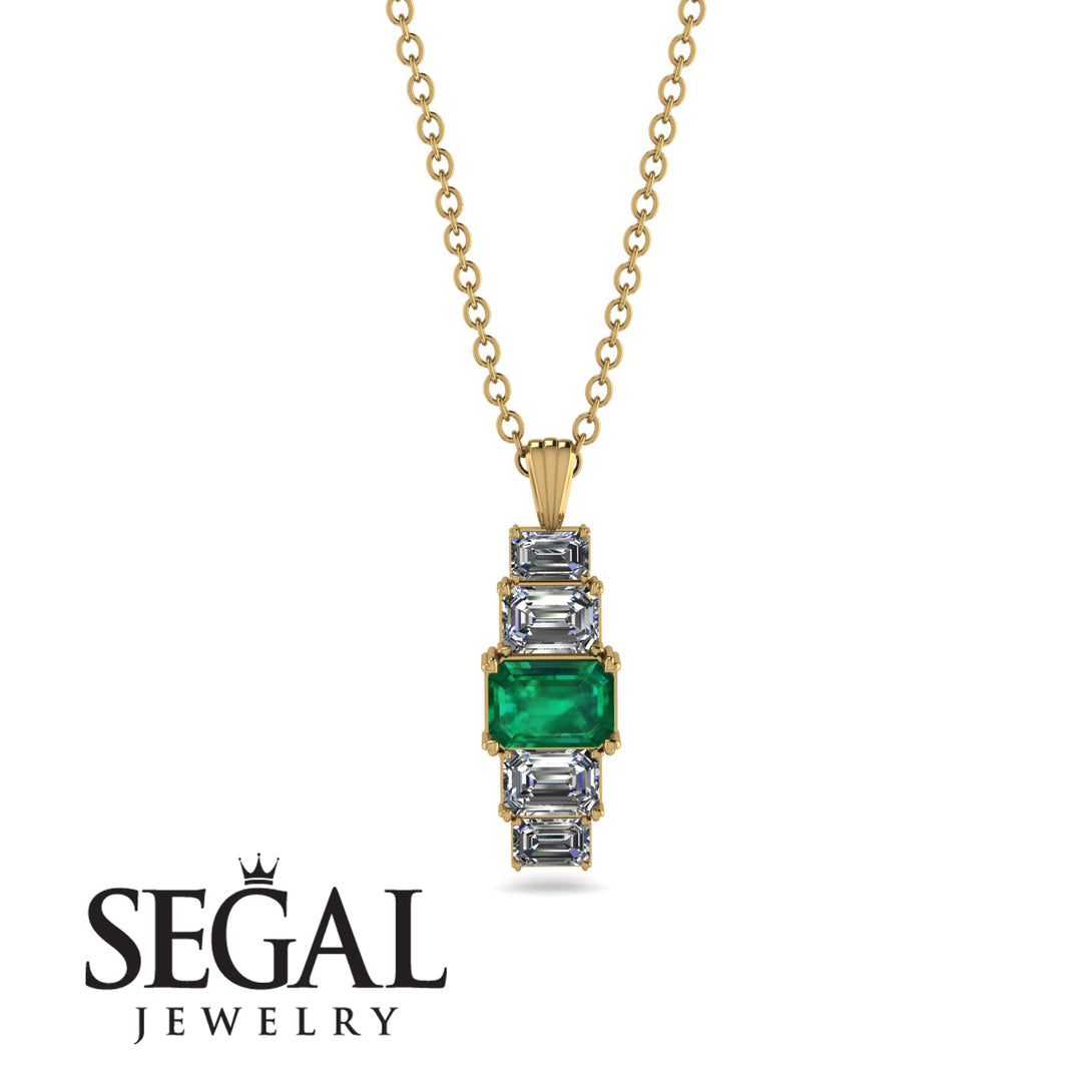 Emerald Cut Emerald Stairs Necklace - Briella No. 4